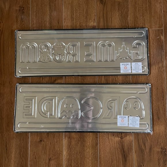 New Set of 2 Large Arcade Pac Man Galaga Metal Wall Art Sign Man Cave Open Road - Picture 2 of 8